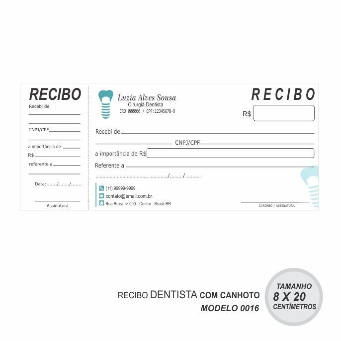Recibo modelo Dentista - Colorido em papel offset 90gr - Cód: 0016