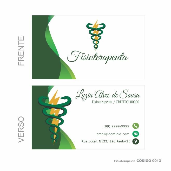 Cartões de visita modelo Fisioterapeuta - Colorido Frente e Verso - Couchê 250gr - 1000 un - Cod: 0013