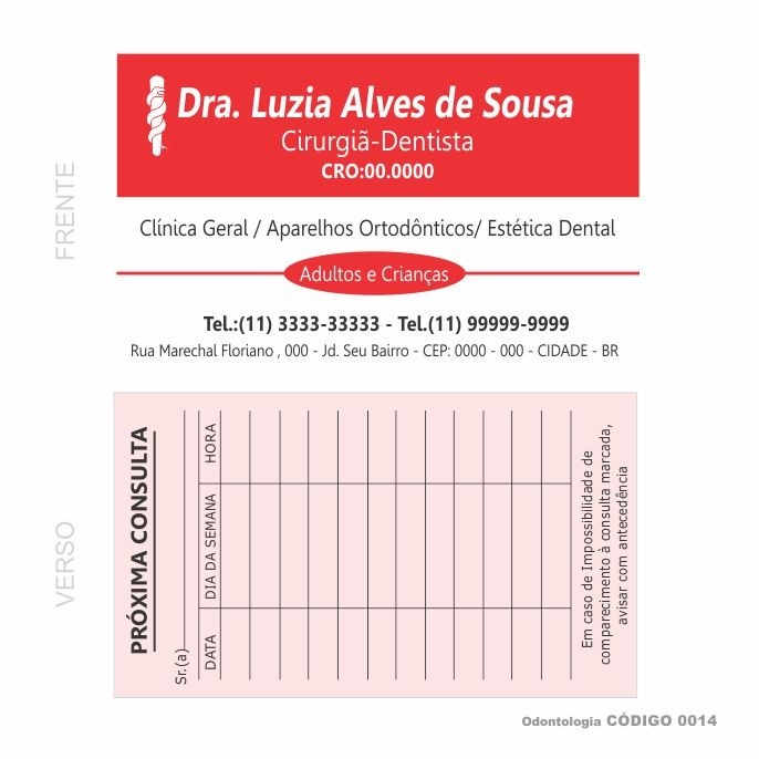 Cartões de visita modelo Dentista - Colorido Frente e verso em papel Couchê 250gr - Cod: 0014