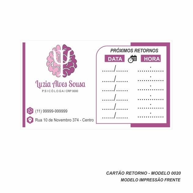 Cartão para marcação de retorno modelo Psicologia - Papel 180gr - Pacote com 100 un - Colorido Frente - Cod: 0020