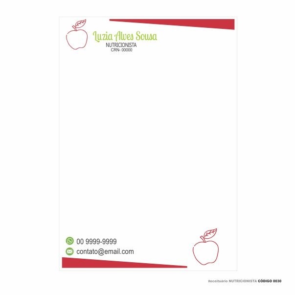 Receituário modelo Nutricionista - Colorido em papel offset 90gr - Cód: 0030