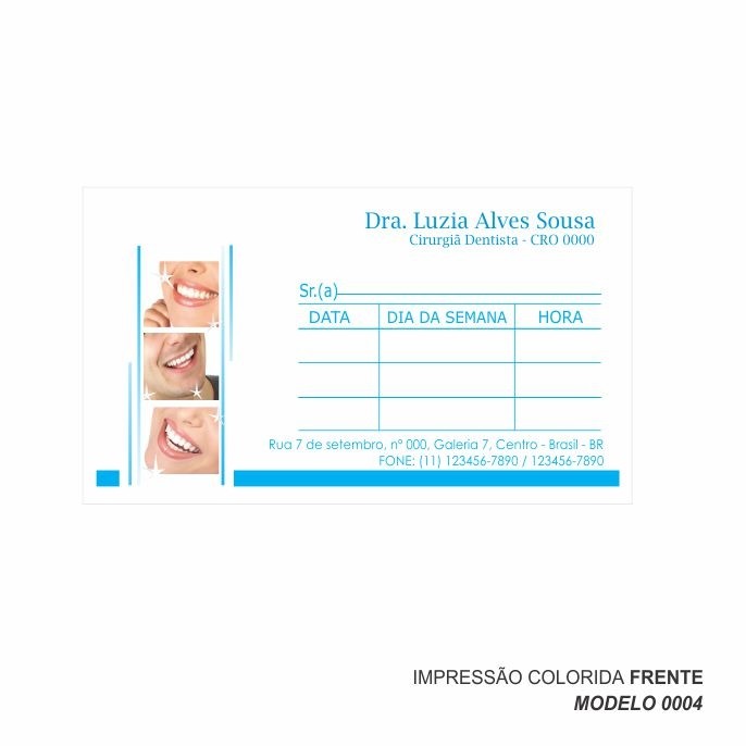 Cartão para marcação de retorno modelo Dentista - 9x5 cm - Papel 180gr - Pacote com 100 unidades -  Cod: 0004