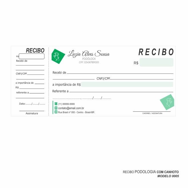 Recibo modelo Podologia - Colorido em papel offset 90gr - Cód: 0005