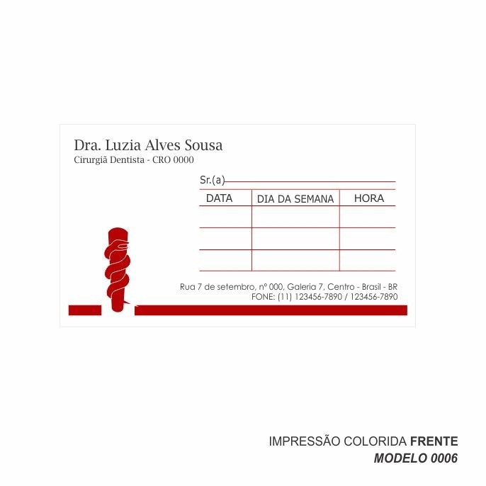 Cartão para marcação de retorno modelo Dentista - 9x5 cm - Papel 180gr - Pacote com 100 unidades -  Cod: 0006