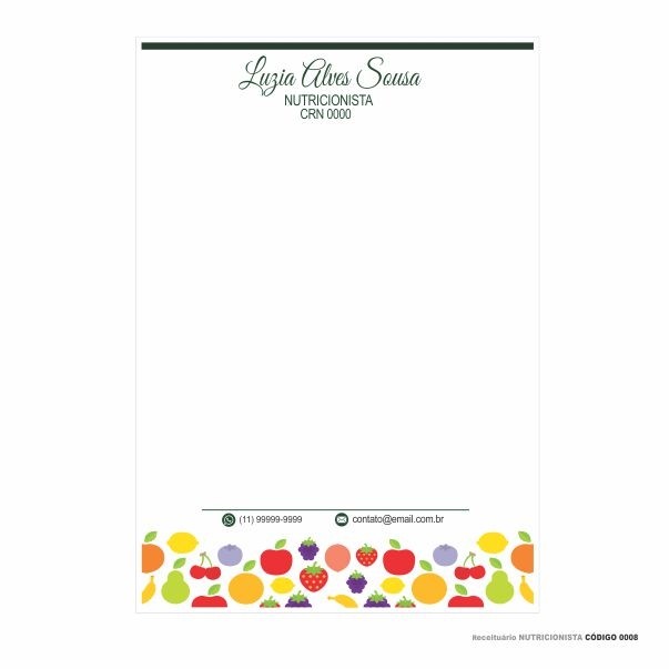 Receituário modelo Nutricionista - Colorido em papel offset 90gr - Cód: 0008