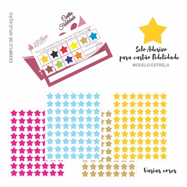  Adesivo selo para Cartão Fidelidade Vinil Adesivo - tamanho 1x1cm - Modelo Estrela - Cartela com 42 unidades