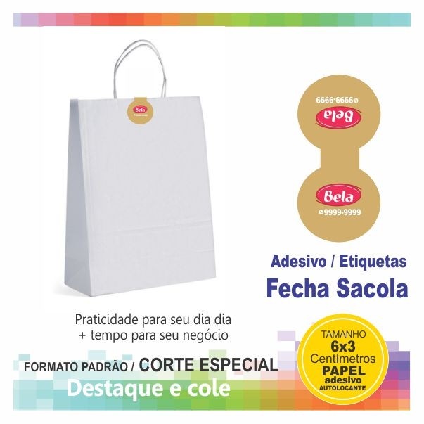 Adesivo em papel autocolante personalizado FECHA SACOLA 6X3 cm