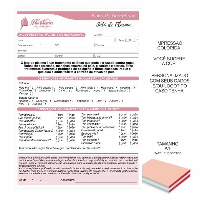Ficha Avaliação Fisioterapeuta A4 - Colorido em papel offset 90gr