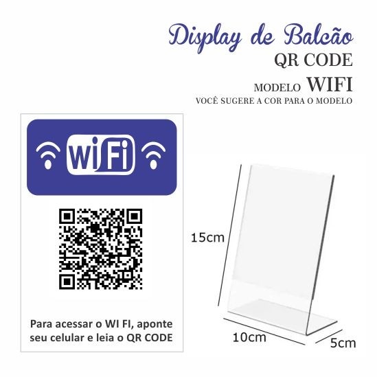 Display Balcão WI-FI Acrílico Transparente + Encarte glossy 180gr colorido - TM 10x15cm 