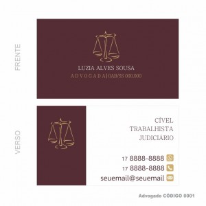 Cartões de visita modelo Advogado(a) - Colorido Frente e Verso - Couchê 250gr - 1000 un - Cod: 0001