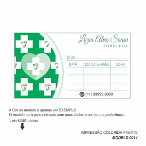 Cartão para marcação de retorno modelo Podologia - 9x5 cm - Papel 180gr - Pacote com 100 unidades Cod: 0014