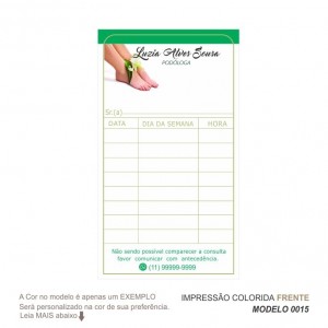 Cartão para marcação de retorno modelo Podologia - 9x5 cm - Papel 180gr - Pacote com 100 unidades Cod: 0015