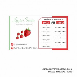Cartão de Retorno Modelo Nutricionista - Colorido Frente - 9x5 cm - Pacote com 100 un - Papel 180gr - Cod: 0010