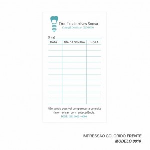 Cartão para marcação de retorno modelo Dentista - 9x5 cm - Papel 180gr - Pacote com 100 unidades - Cod: 0010