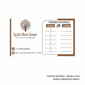 Cartão para marcação de retorno modelo Psicologia - Papel 180gr - Pacote com 100 un - Colorido Frente - Cod: 0010