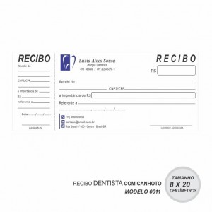 Recibo modelo Dentista - Colorido em papel offset 90gr - Cód: 0011