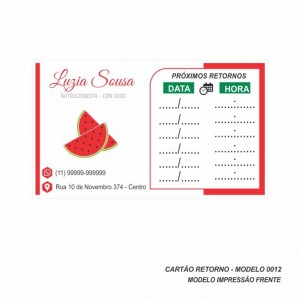 Cartão de Retorno Modelo Nutricionista - Colorido Frente - 9x5 cm - Pacote com 100un - Papel 180gr - Cod: 0012