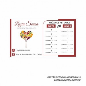 Cartão de Retorno Modelo Nutricionista - Colorido Frente - 9x5 cm - Pacote com 100 un - Papel 180gr - Cod: 0013