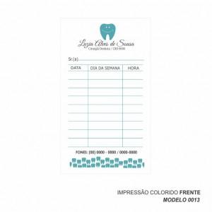 Cartão para marcação de retorno modelo Dentista - 9x5 cm - Papel 180gr - Pacote com 100 unidades - Cod: 0013