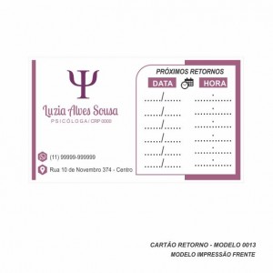Cartão para marcação de retorno modelo Psicologia - Papel 180gr - Pacote com 100 un - Colorido Frente - Cod: 0013