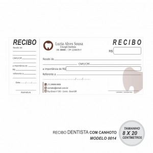 Recibo modelo Dentista - Colorido em papel offset 90gr - Cód: 0014