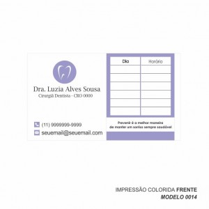 Cartão para marcação de retorno modelo Dentista - 9x5 cm - Papel 180gr - Pacote com 100 unidades - Cod: 0014