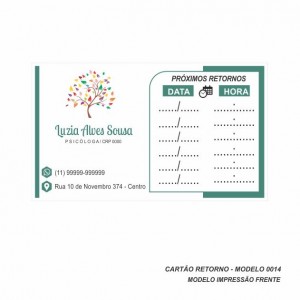 Cartão para marcação de retorno modelo Psicologia - Papel 180gr - Pacote com 100 un - Colorido Frente - Cod: 0014