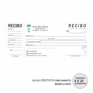 Recibo modelo Dentista - Colorido em papel offset 90gr - Cód: 0016