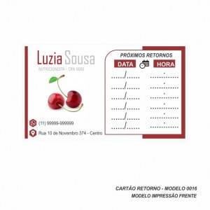 Cartão de Retorno Modelo Nutricionista - Colorido Frente - 9x5 cm - Pacote com 100 un - Papel 180gr - Cod: 0016