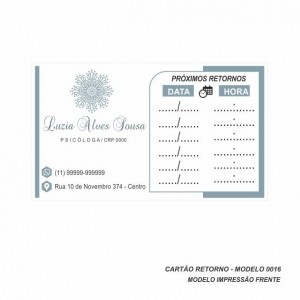 Cartão para marcação de retorno modelo Psicologia - Papel 180gr - Pacote com 100 un - Colorido Frente - Cod: 0016