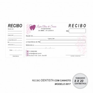 Recibo modelo Dentista - Colorido em papel offset 90gr - Cód: 0017