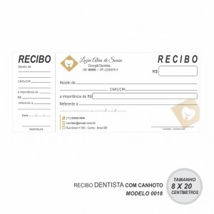 Recibo modelo Dentista - Colorido em papel offset 90gr - Cód: 0018