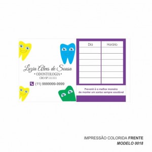 Cartão para marcação de retorno modelo Dentista - 9x5 cm - Papel 180gr - Pacote com 100 unidades - Cod: 0018
