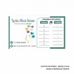 Cartão para marcação de retorno modelo Psicologia - Papel 180gr - Pacote com 100 un - Colorido Frente - Cod: 0018