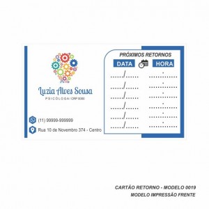 Cartão para marcação de retorno modelo Psicologia - Papel 180gr - Pacote com 100 un - Colorido Frente - Cod: 0019
