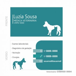 Cartões de visita modelo veterinário - Colorido Frente e Verso - Couchê 250gr - 1000 un - Cod: 0004