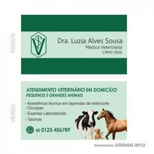 Cartões de visita modelo veterinário - Colorido Frente e Verso - Couchê 250gr - 1000 un - Cod: 0012
