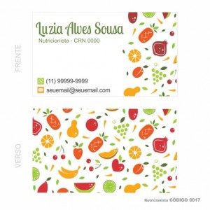 Cartões de visita modelo nutricionista - Colorido Frente e Verso - Couchê 250gr - 1000 un - Cod: 0017