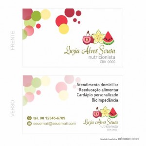 Cartões de visita modelo nutricionista - Colorido Frente e Verso - Couchê 250gr - 1000 un - Cod: 0025