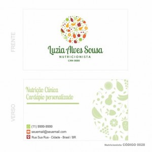 Cartões de visita modelo nutricionista - Colorido Frente e Verso - Couchê 250gr - 1000 un - Cod: 0028