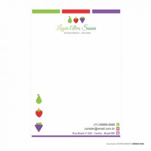 Receituário modelo Nutricionista - Colorido em papel offset 90gr - Cód: 0024