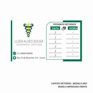 Cartão para marcação de retorno modelo Fisioterapeuta - papel 180gr -Pacote com 100 un - Colorido frente - Cod: 0001