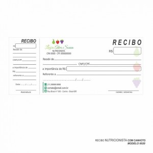 Recibo modelo Nutricionista - Colorido em papel offset 90gr - Cód: 0020