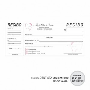 Recibo modelo Dentista - Colorido em papel offset 90gr - Cód: 0021