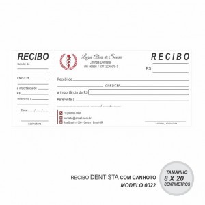Recibo modelo Dentista - Colorido em papel offset 90gr - Cód: 0022
