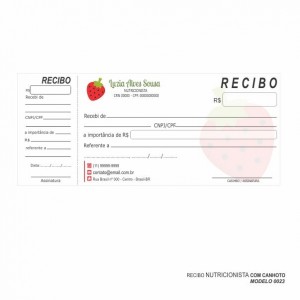 Recibo modelo Nutricionista - Colorido em papel offset 90gr - Cód: 0023