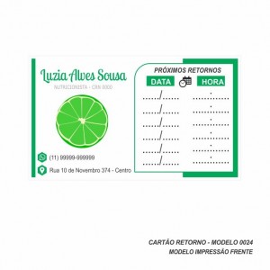 Cartão de Retorno Modelo Nutricionista - Colorido Frente - 9x5 cm - Pacote com 100 un - Papel 180gr - Cod: 0024