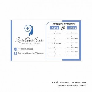 Cartão para marcação de retorno modelo Psicologia - Papel 180gr - Pacote com 100 un - Colorido Frente - Cod: 0024