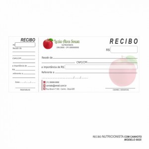 Recibo modelo Nutricionista - Colorido em papel offset 90gr - Cód: 0025