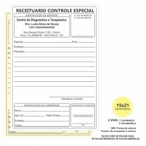 Receituário Médico Controle Especial - 15X21- com 100 folhas - 2vias